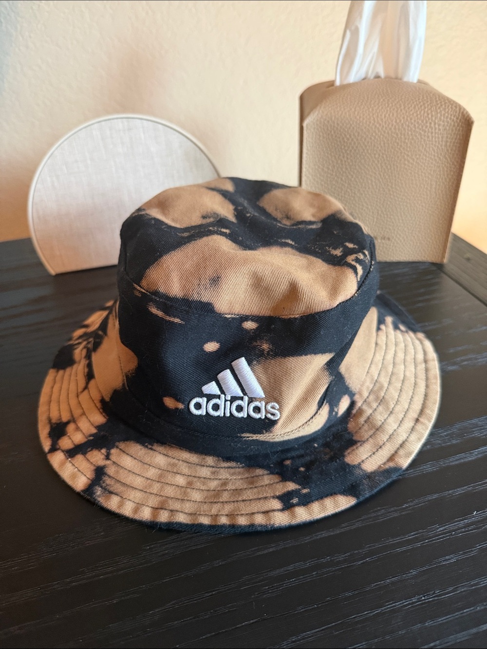 adidas Tie-Dye Bucket Hat — Black & Tan Swirl
